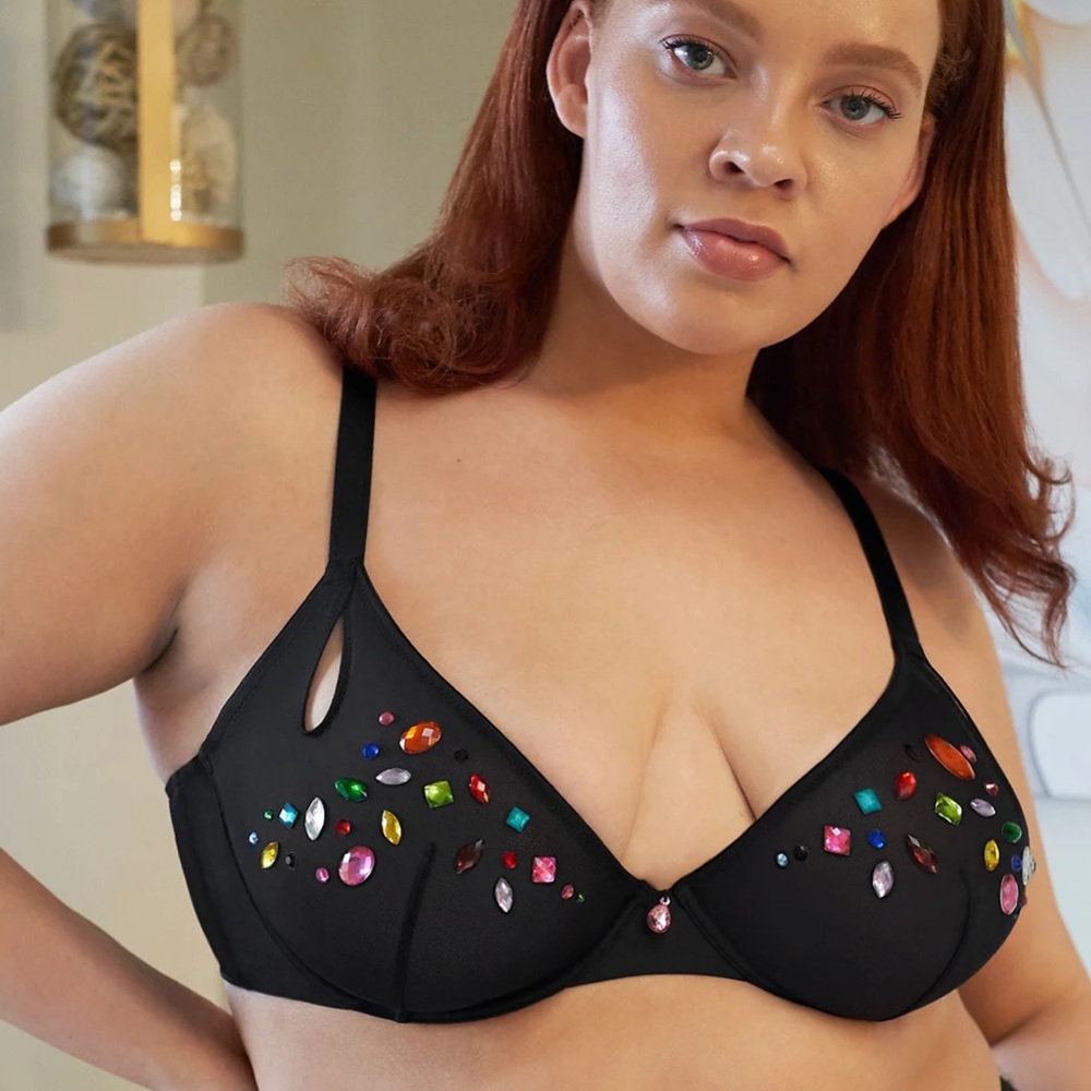 Savage × Fenty Carnival Unlined Tricot Plunge Bra 38DD BLACK